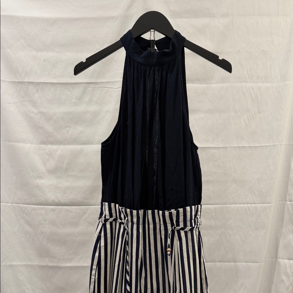 Zara Navy and White Striped Jumpsuit